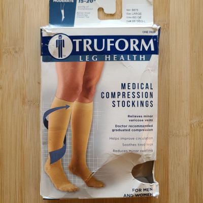 Truform 15-20 Below Knee Compression Stockings Closed Toe Socks Beige Sz Large